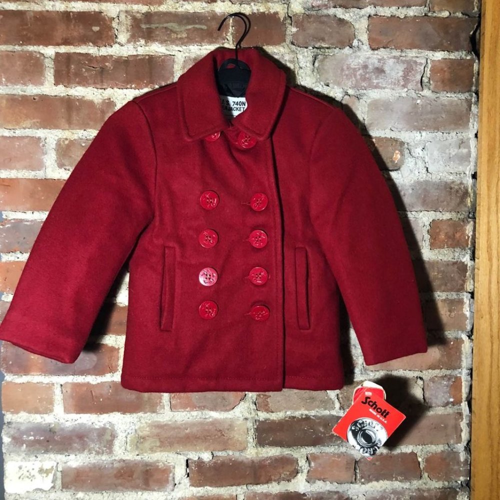 Vintage Red Schott Wool Pea Coat Kids Anchor 6Y